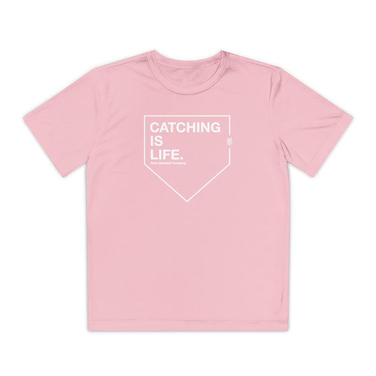 Kids Catching Is Life Dry Fit Tee - Rake Baseball Company - RAKE BASEBALL | BASEBALL T-SHIRT | BASEBALL CLOTHING | GOOD VIBES ONLY