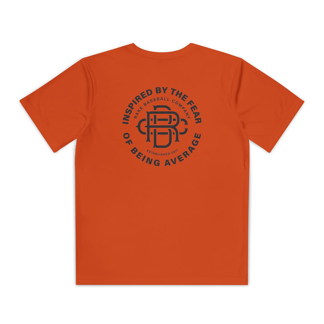 Kids Fear of Being Average Dry Fit Tee - Rake Baseball Company - RAKE BASEBALL | BASEBALL T-SHIRT | BASEBALL CLOTHING | GOOD VIBES ONLY