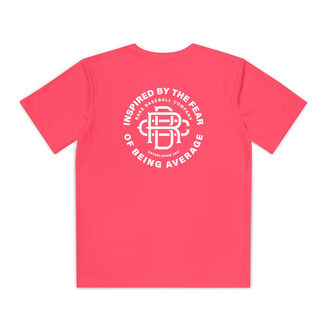 Kids Fear of Being Average Dry Fit Tee - Rake Baseball Company - RAKE BASEBALL | BASEBALL T-SHIRT | BASEBALL CLOTHING | GOOD VIBES ONLY