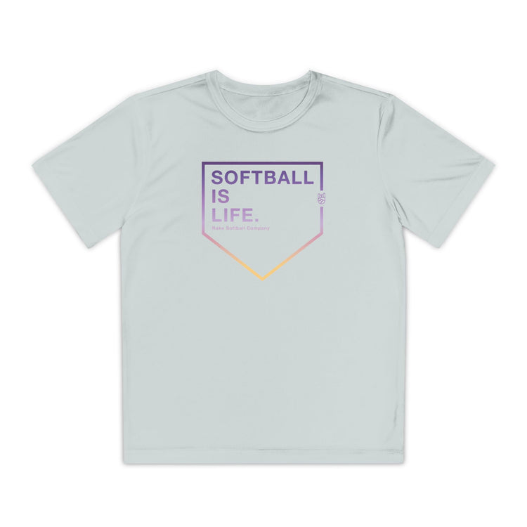 Kids Softball Is Life Dry Fit Tee - Rake Baseball Company - RAKE BASEBALL | BASEBALL T-SHIRT | BASEBALL CLOTHING | GOOD VIBES ONLY