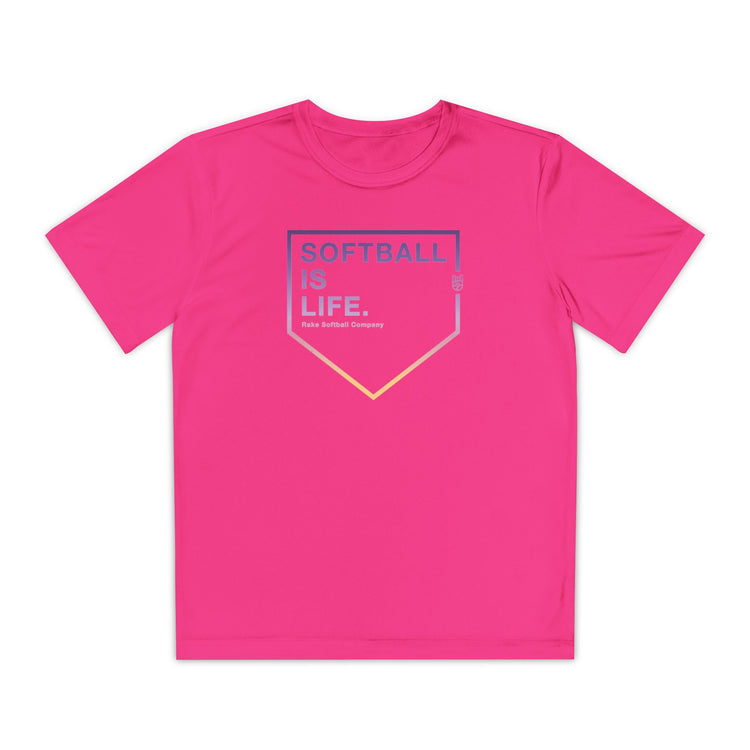 Kids Softball Is Life Dry Fit Tee - Rake Baseball Company - RAKE BASEBALL | BASEBALL T-SHIRT | BASEBALL CLOTHING | GOOD VIBES ONLY