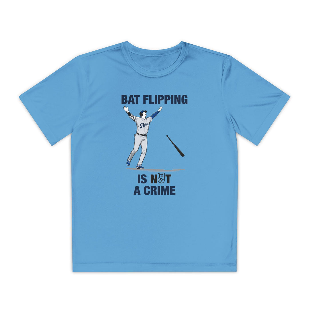 Kids Bat Flipping Is Not A Crime Dry Fit Tee - Rake Baseball Company - RAKE BASEBALL | BASEBALL T-SHIRT | BASEBALL CLOTHING | GOOD VIBES ONLY