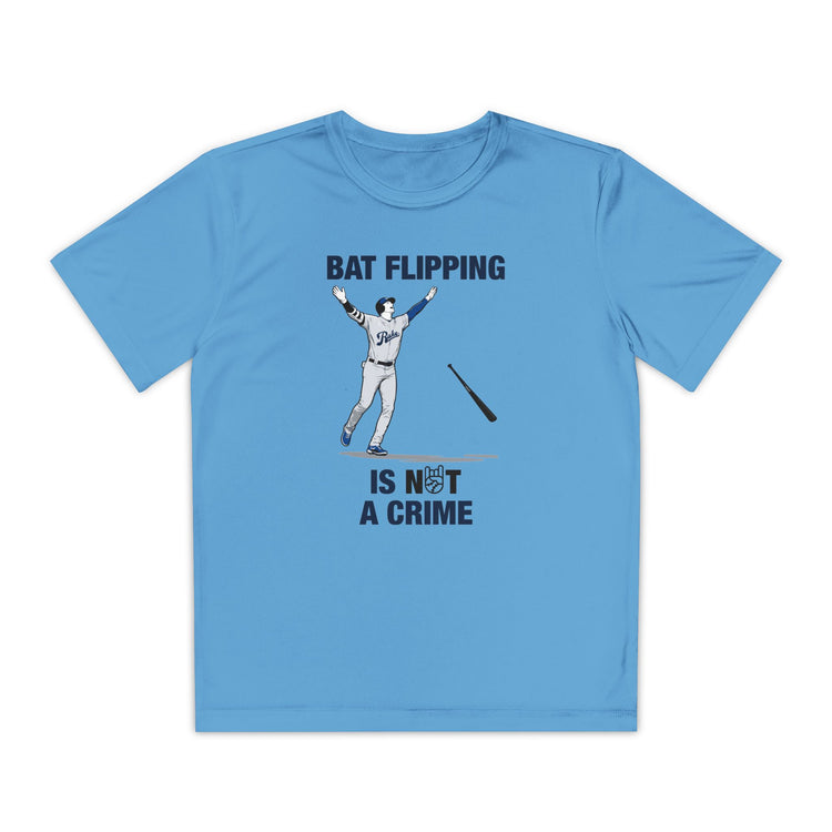 Kids Bat Flipping Is Not A Crime Dry Fit Tee - Rake Baseball Company - RAKE BASEBALL | BASEBALL T-SHIRT | BASEBALL CLOTHING | GOOD VIBES ONLY