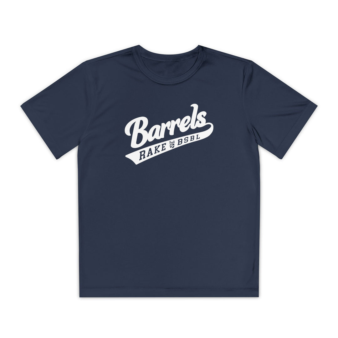 Kids Barrels Dry Fit Tee - Rake Baseball Company - RAKE BASEBALL | BASEBALL T-SHIRT | BASEBALL CLOTHING | GOOD VIBES ONLY
