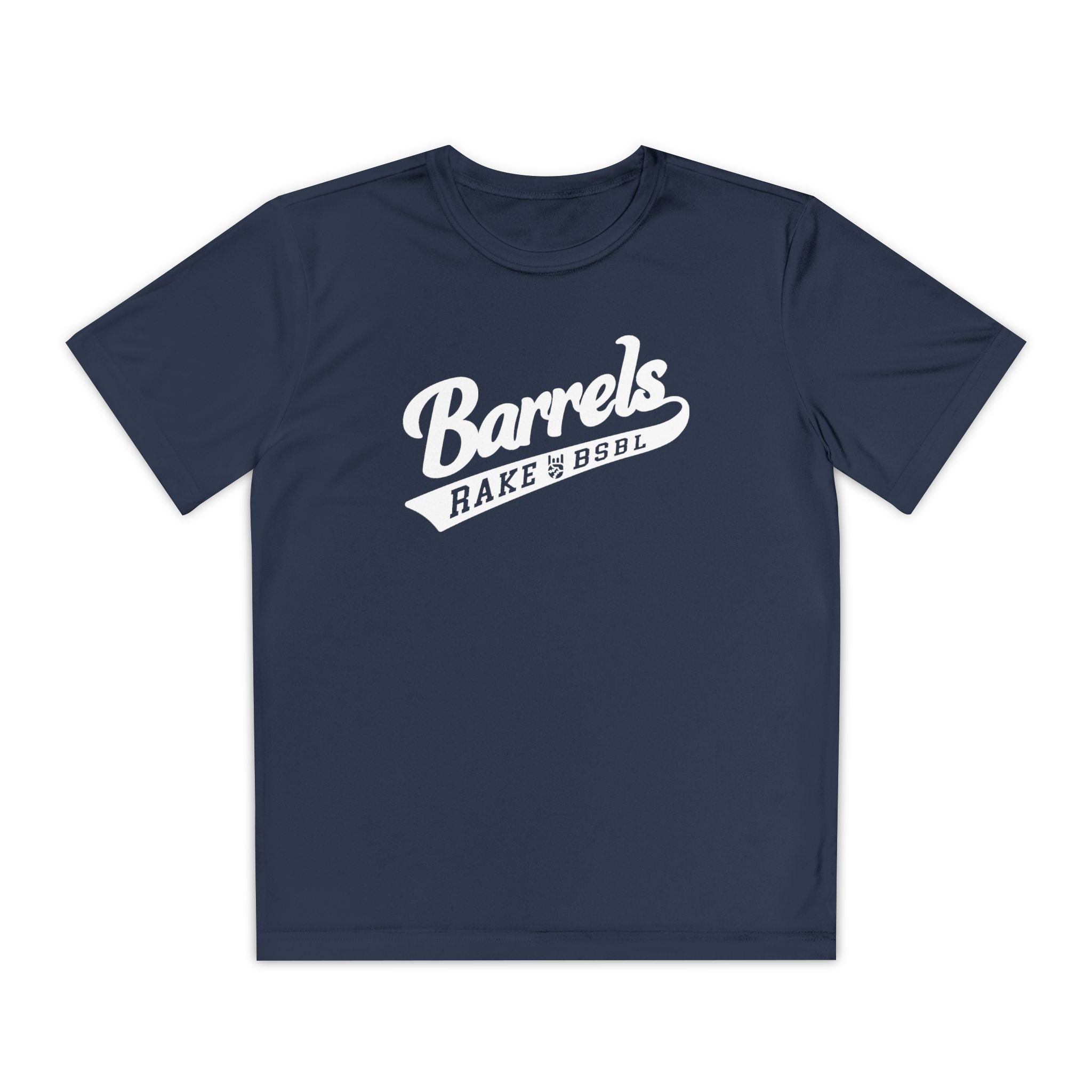 Kids Barrels Dry Fit Tee - Rake Baseball Company - RAKE BASEBALL | BASEBALL T-SHIRT | BASEBALL CLOTHING | GOOD VIBES ONLY