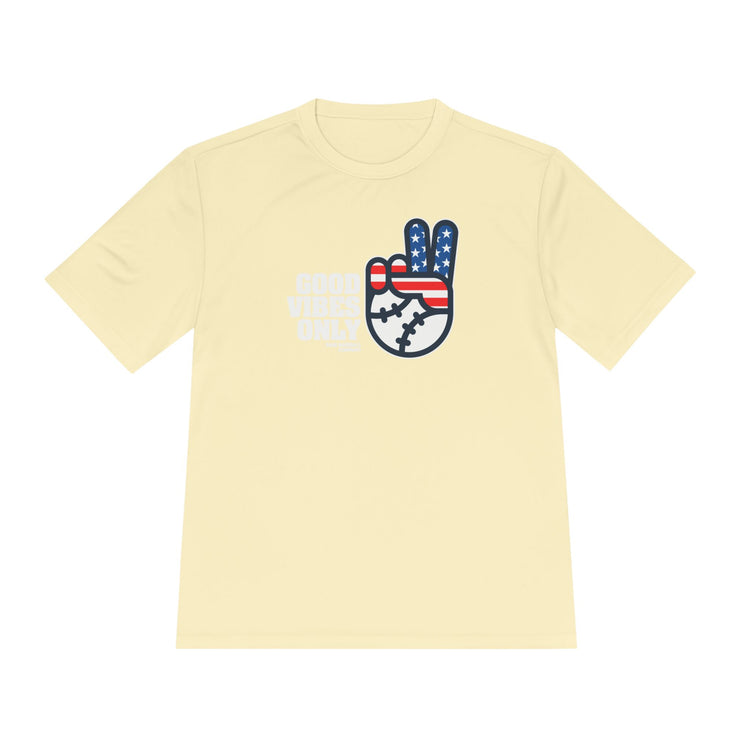 Good Vibes Only Stars and Stripes Dry Fit Tee - Rake Baseball Company - RAKE BASEBALL | BASEBALL T-SHIRT | BASEBALL CLOTHING | GOOD VIBES ONLY