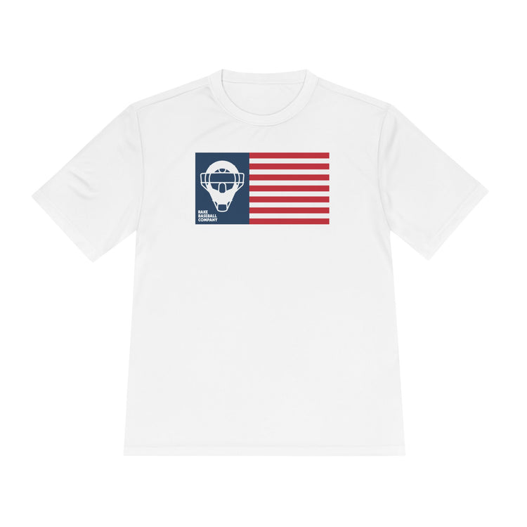 Catcher's Mask Flag Dry Fit Tee - Rake Baseball Company - RAKE BASEBALL | BASEBALL T-SHIRT | BASEBALL CLOTHING | GOOD VIBES ONLY