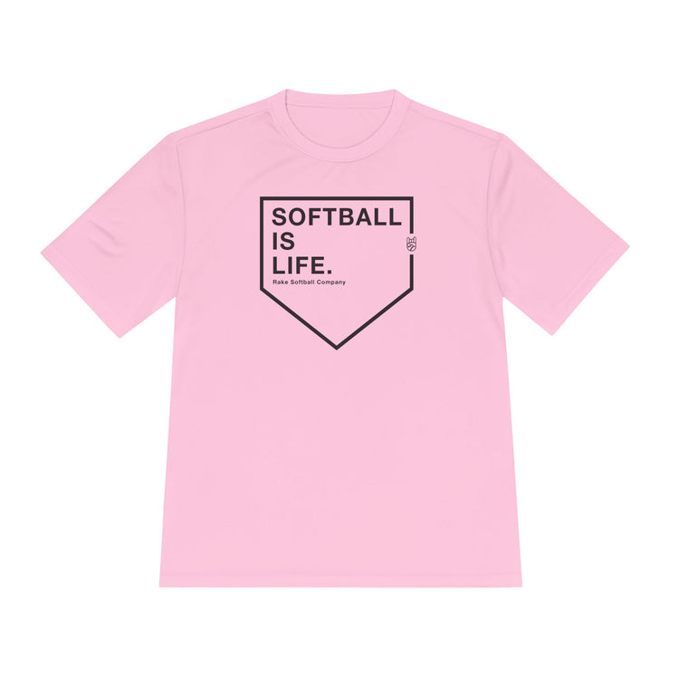 Softball Is Life Dry Fit Tee - Rake Baseball Company - RAKE BASEBALL | BASEBALL T-SHIRT | BASEBALL CLOTHING | GOOD VIBES ONLY