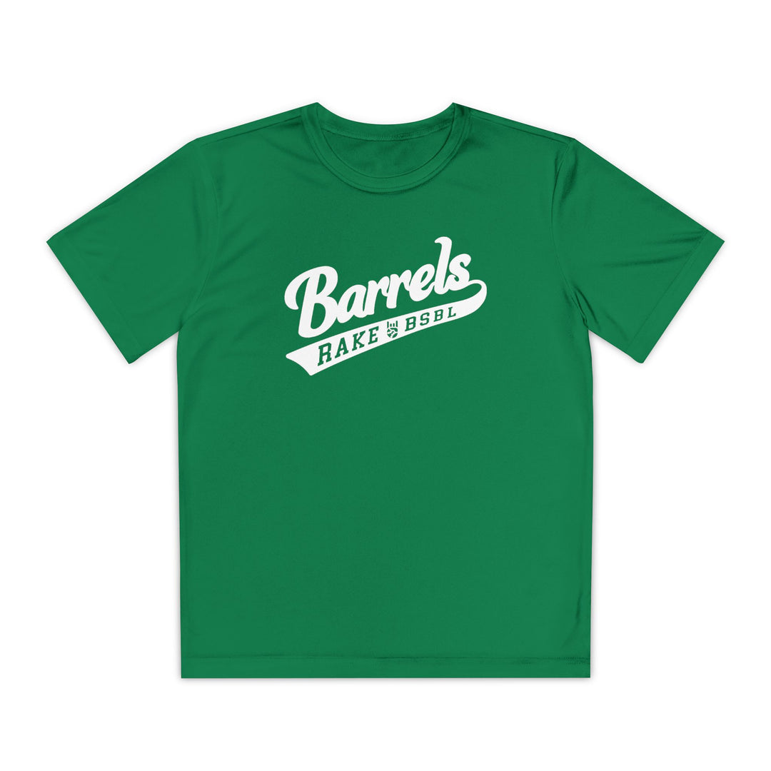 Kids Barrels Dry Fit Tee - Rake Baseball Company - RAKE BASEBALL | BASEBALL T-SHIRT | BASEBALL CLOTHING | GOOD VIBES ONLY