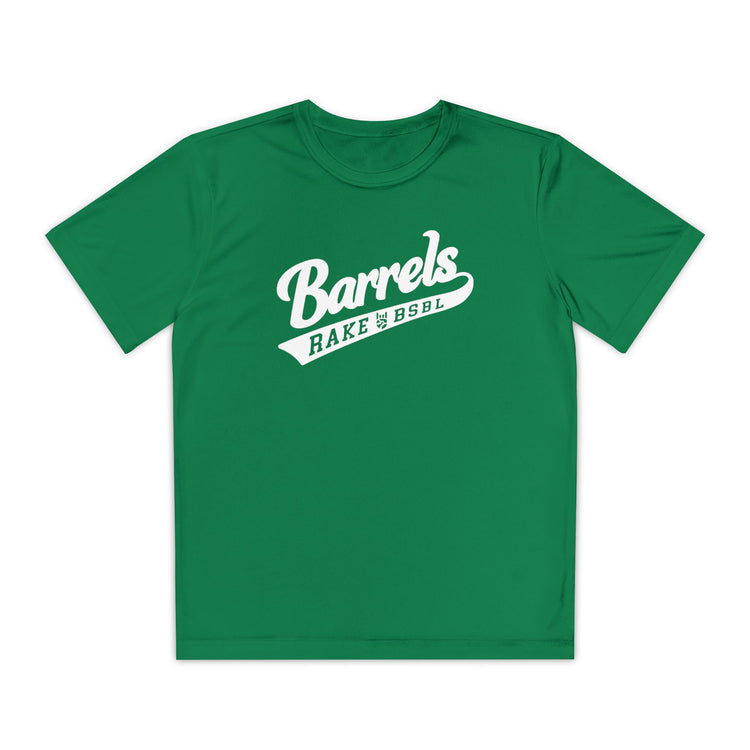 Kids Barrels Dry Fit Tee - Rake Baseball Company - RAKE BASEBALL | BASEBALL T-SHIRT | BASEBALL CLOTHING | GOOD VIBES ONLY