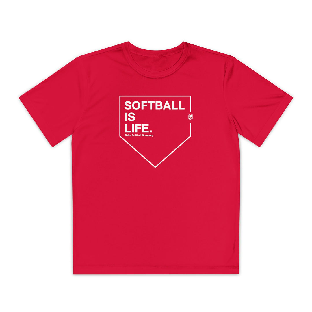 Kids Softball Is Life Dry Fit Tee - Rake Baseball Company - RAKE BASEBALL | BASEBALL T-SHIRT | BASEBALL CLOTHING | GOOD VIBES ONLY