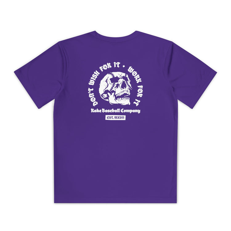 Kids Skull Work For It Dry Fit Tee - Rake Baseball Company - RAKE BASEBALL | BASEBALL T-SHIRT | BASEBALL CLOTHING | GOOD VIBES ONLY