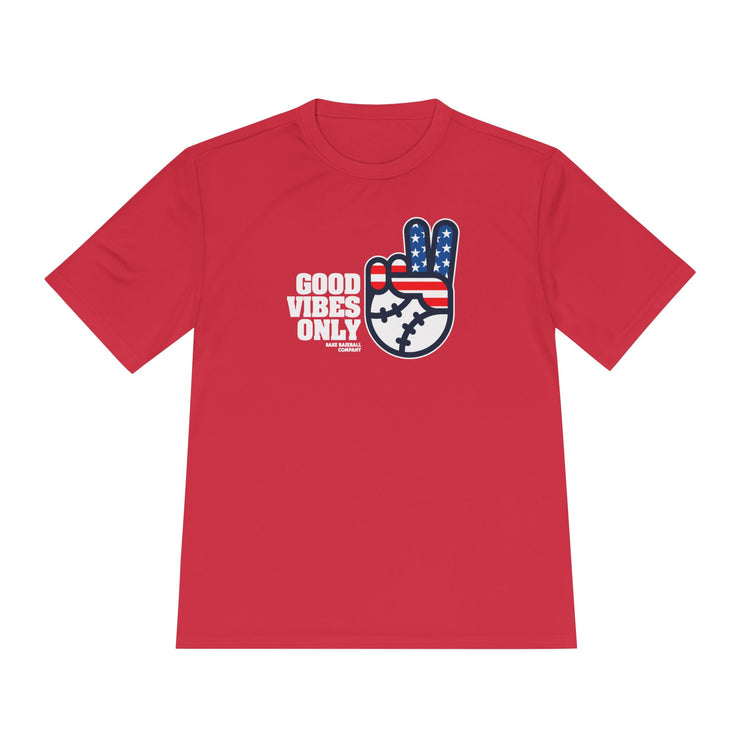 Good Vibes Only Stars and Stripes Dry Fit Tee - Rake Baseball Company - RAKE BASEBALL | BASEBALL T-SHIRT | BASEBALL CLOTHING | GOOD VIBES ONLY