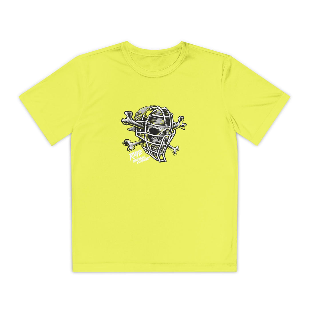 Kids Catcher's Skull Dry Fit Tee - Rake Baseball Company - RAKE BASEBALL | BASEBALL T-SHIRT | BASEBALL CLOTHING | GOOD VIBES ONLY