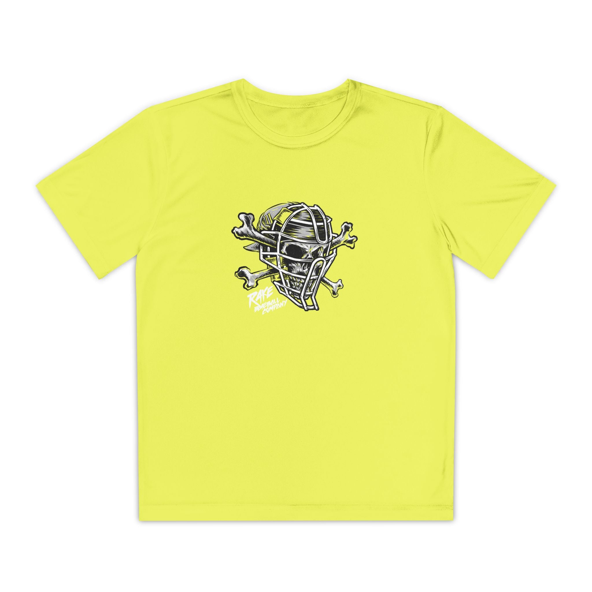 Kids Catcher's Skull Dry Fit Tee - Rake Baseball Company - RAKE BASEBALL | BASEBALL T-SHIRT | BASEBALL CLOTHING | GOOD VIBES ONLY