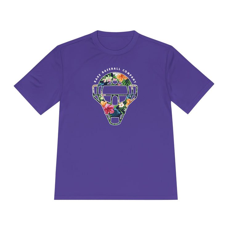 Floral Catcher's Mask Dry Fit Tee - Rake Baseball Company - RAKE BASEBALL | BASEBALL T-SHIRT | BASEBALL CLOTHING | GOOD VIBES ONLY