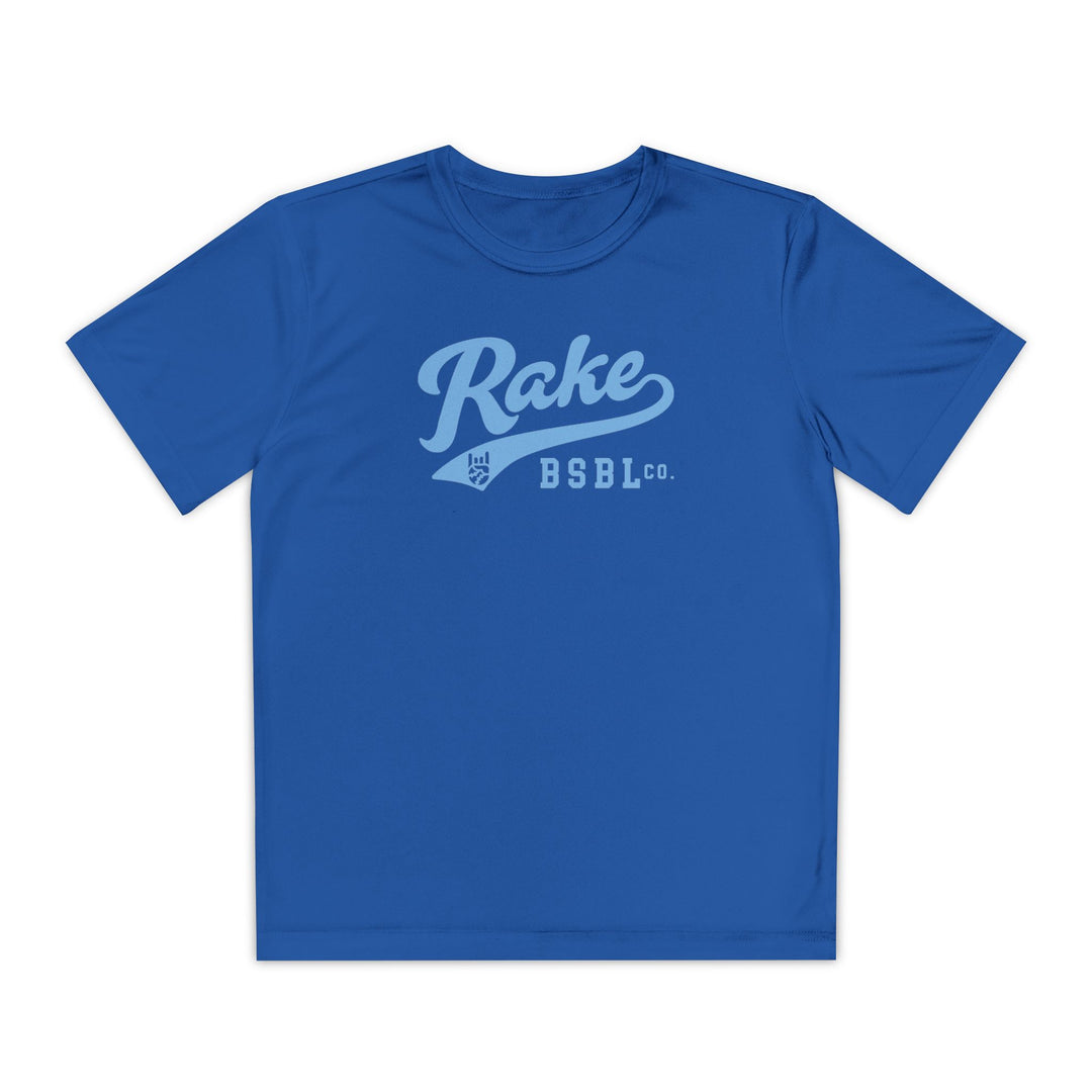 Kids Rake Light Blue Script Dry Fit Tee
