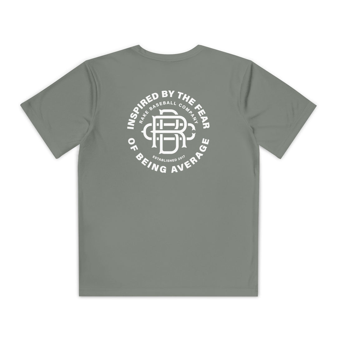 Kids Fear of Being Average Dry Fit Tee - Rake Baseball Company - RAKE BASEBALL | BASEBALL T-SHIRT | BASEBALL CLOTHING | GOOD VIBES ONLY