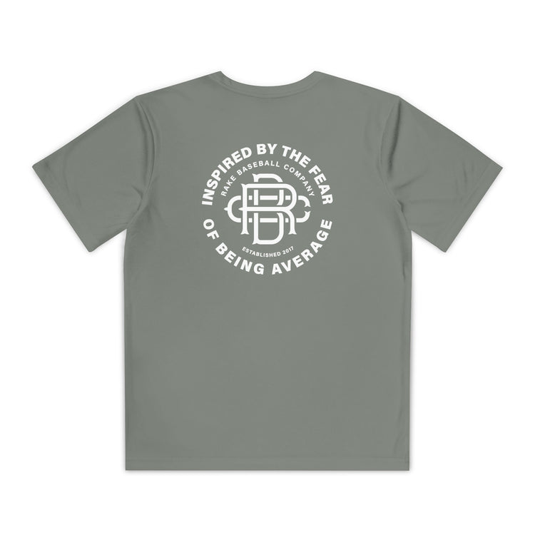 Kids Fear of Being Average Dry Fit Tee - Rake Baseball Company - RAKE BASEBALL | BASEBALL T-SHIRT | BASEBALL CLOTHING | GOOD VIBES ONLY