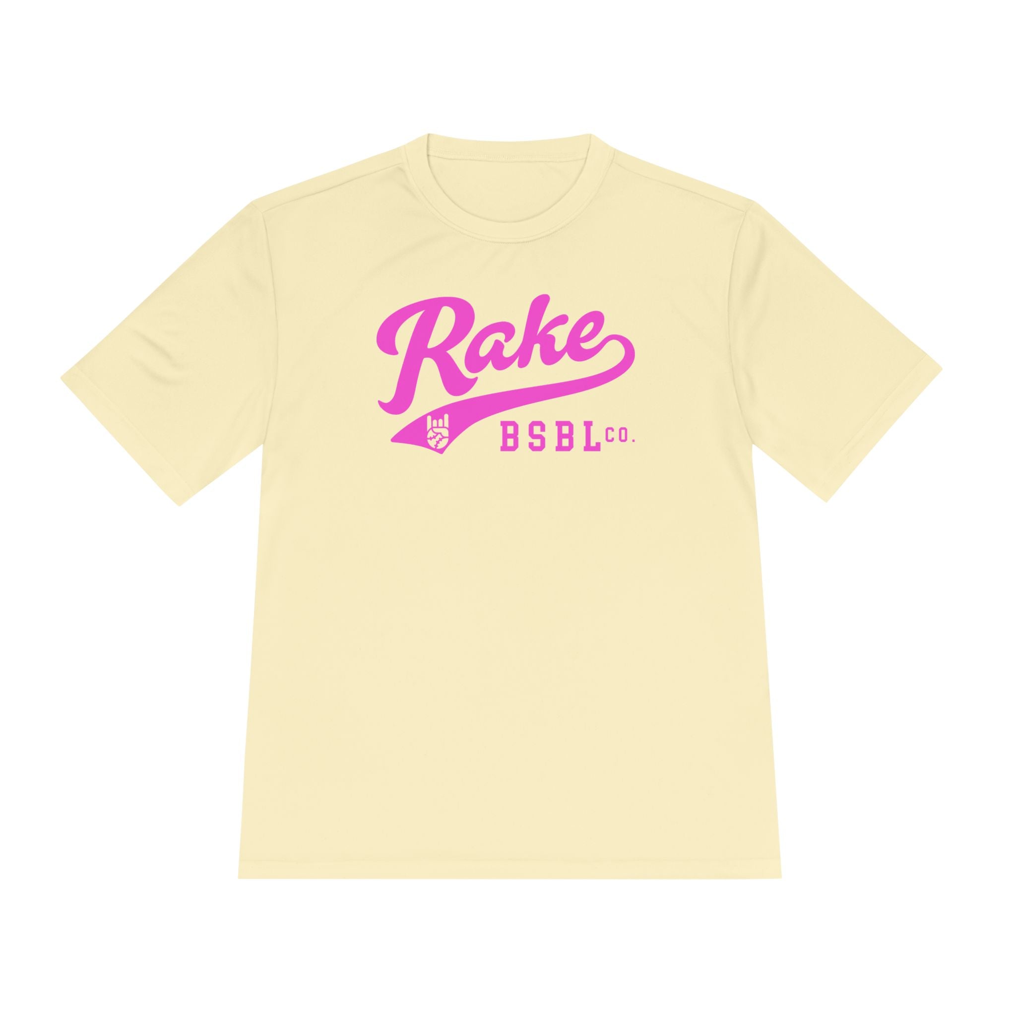 Rake Pink Script Dry Fit Tee - Rake Baseball Company - RAKE BASEBALL | BASEBALL T-SHIRT | BASEBALL CLOTHING | GOOD VIBES ONLY