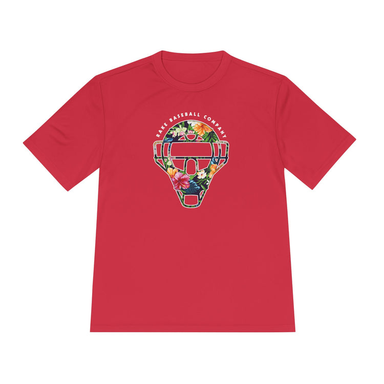 Floral Catcher's Mask Dry Fit Tee - Rake Baseball Company - RAKE BASEBALL | BASEBALL T-SHIRT | BASEBALL CLOTHING | GOOD VIBES ONLY
