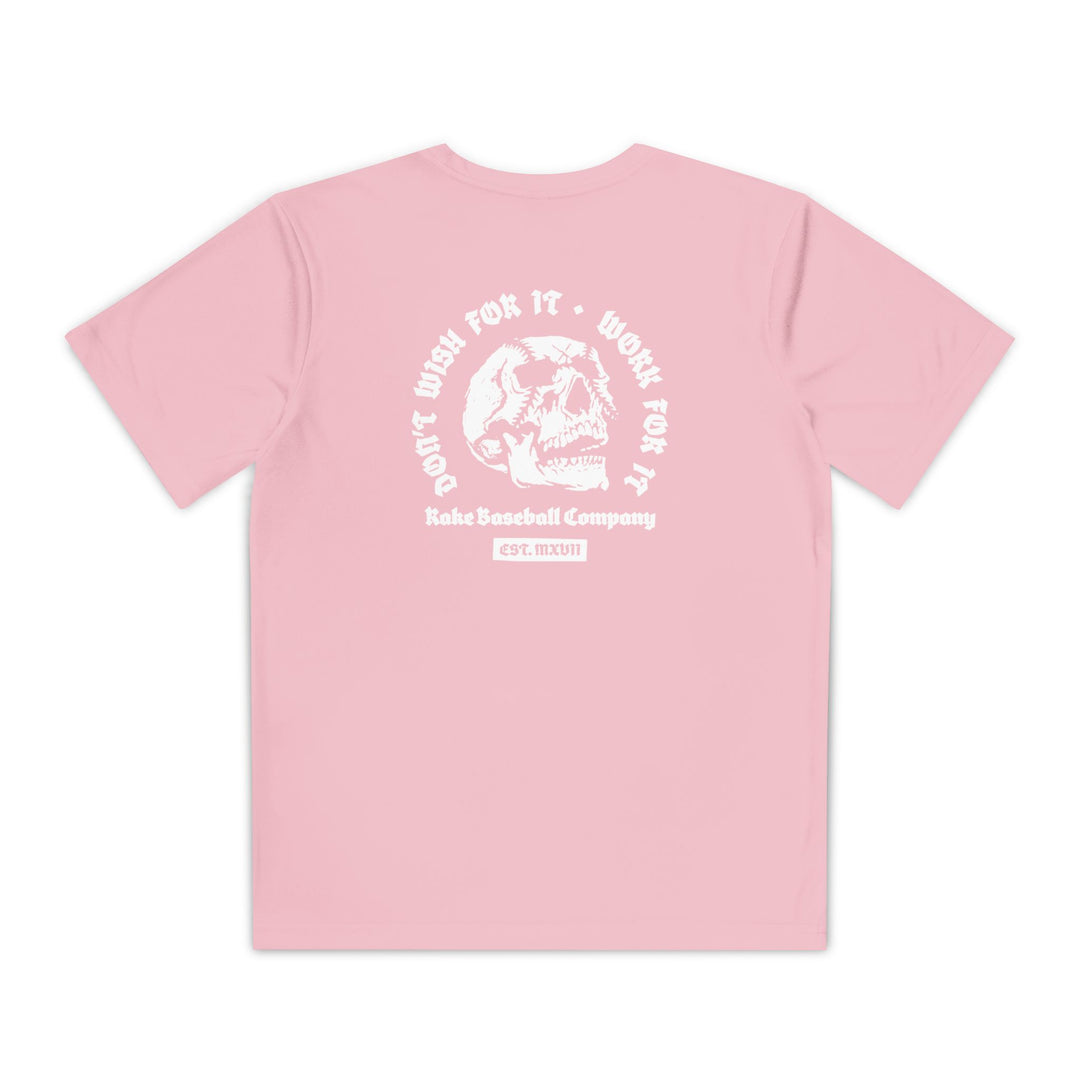Kids Skull Work For It Dry Fit Tee - Rake Baseball Company - RAKE BASEBALL | BASEBALL T-SHIRT | BASEBALL CLOTHING | GOOD VIBES ONLY