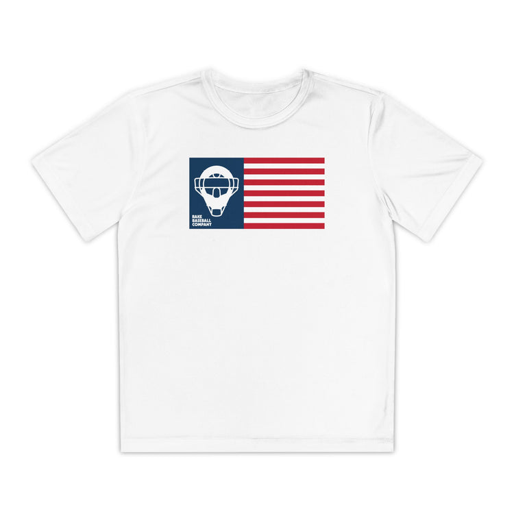 Kids Catcher's Mask Flag Dry Fit Tee - Rake Baseball Company - RAKE BASEBALL | BASEBALL T-SHIRT | BASEBALL CLOTHING | GOOD VIBES ONLY