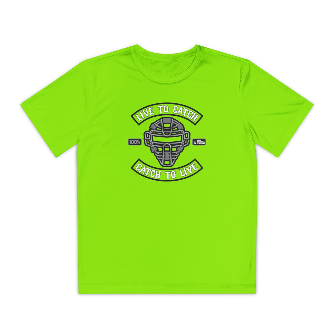 Kids Live To Catch Dry Fit Tee - Rake Baseball Company - RAKE BASEBALL | BASEBALL T-SHIRT | BASEBALL CLOTHING | GOOD VIBES ONLY