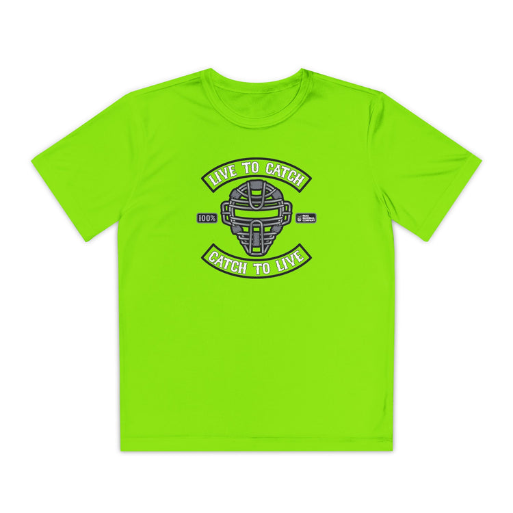Kids Live To Catch Dry Fit Tee - Rake Baseball Company - RAKE BASEBALL | BASEBALL T-SHIRT | BASEBALL CLOTHING | GOOD VIBES ONLY