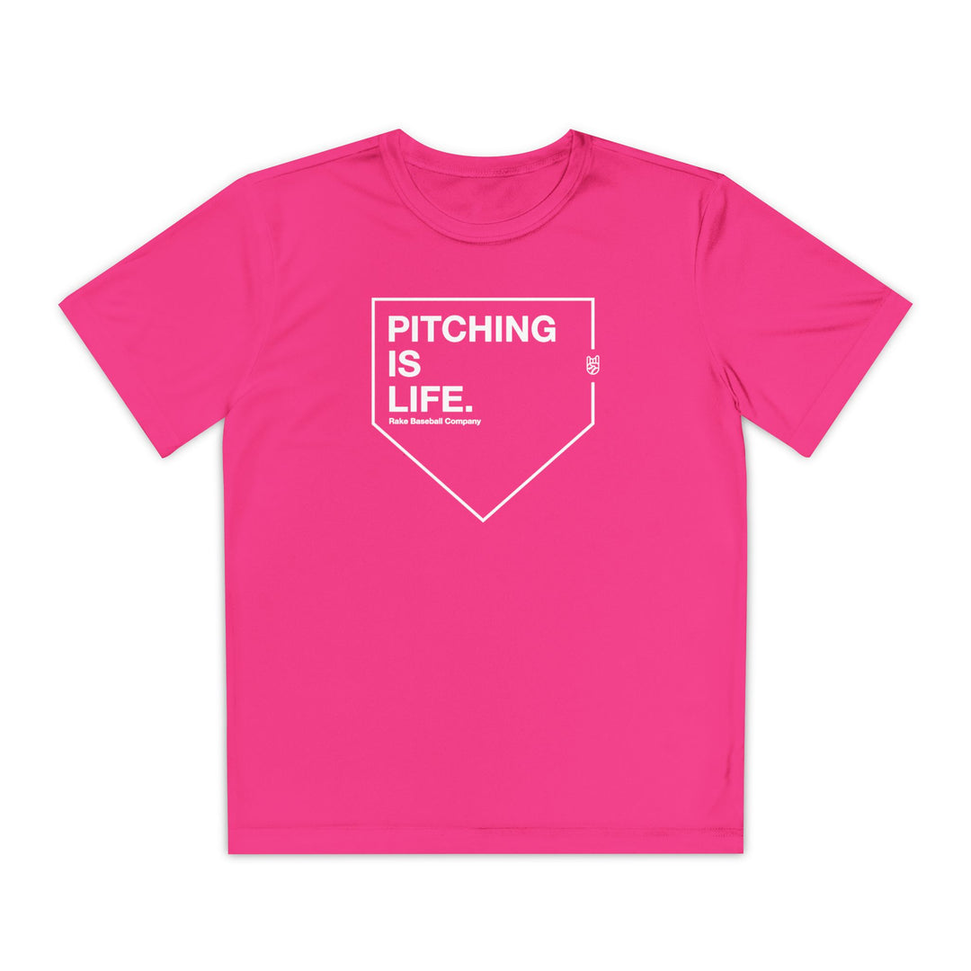 Kids Pitching Is Life Dry Fit Tee - Rake Baseball Company - RAKE BASEBALL | BASEBALL T-SHIRT | BASEBALL CLOTHING | GOOD VIBES ONLY