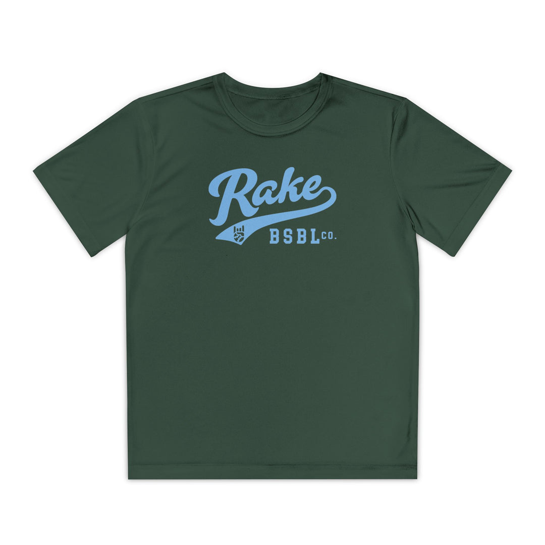 Kids Rake Light Blue Script Dry Fit Tee