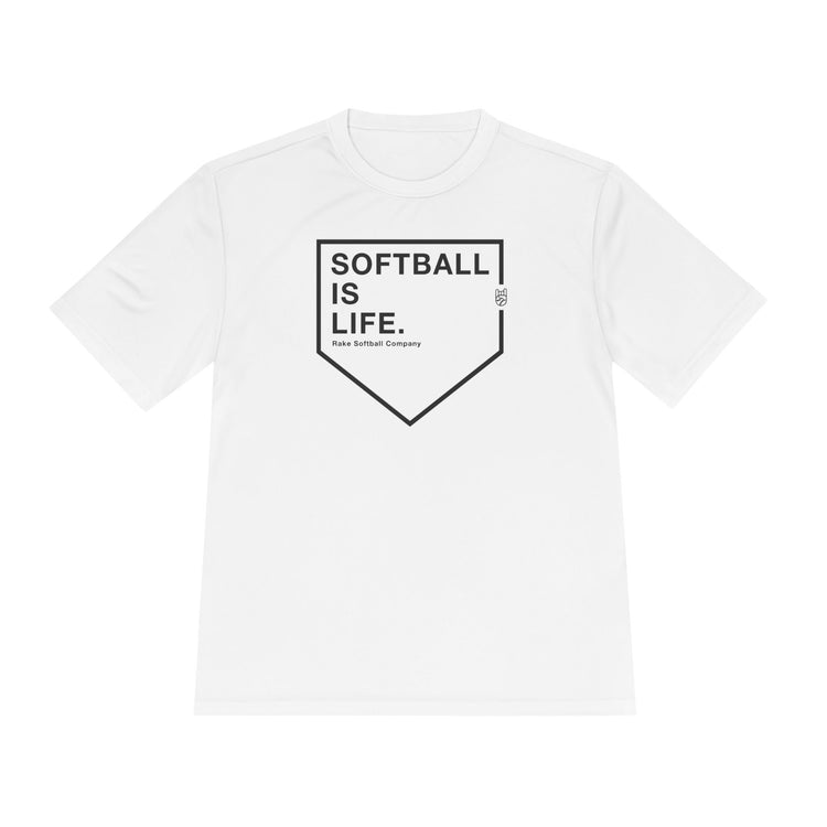 Softball Is Life Dry Fit Tee - Rake Baseball Company - RAKE BASEBALL | BASEBALL T-SHIRT | BASEBALL CLOTHING | GOOD VIBES ONLY