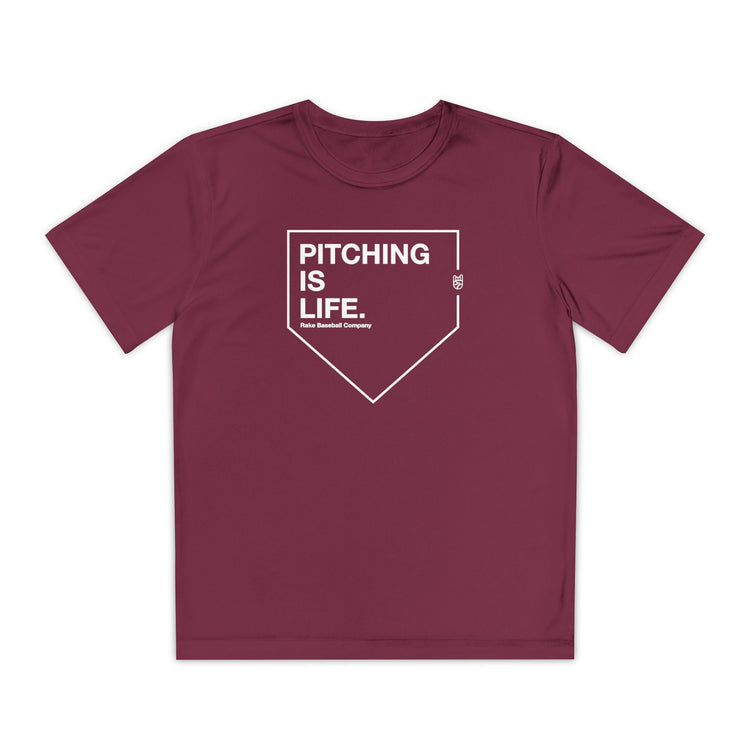 Kids Pitching Is Life Dry Fit Tee - Rake Baseball Company - RAKE BASEBALL | BASEBALL T-SHIRT | BASEBALL CLOTHING | GOOD VIBES ONLY