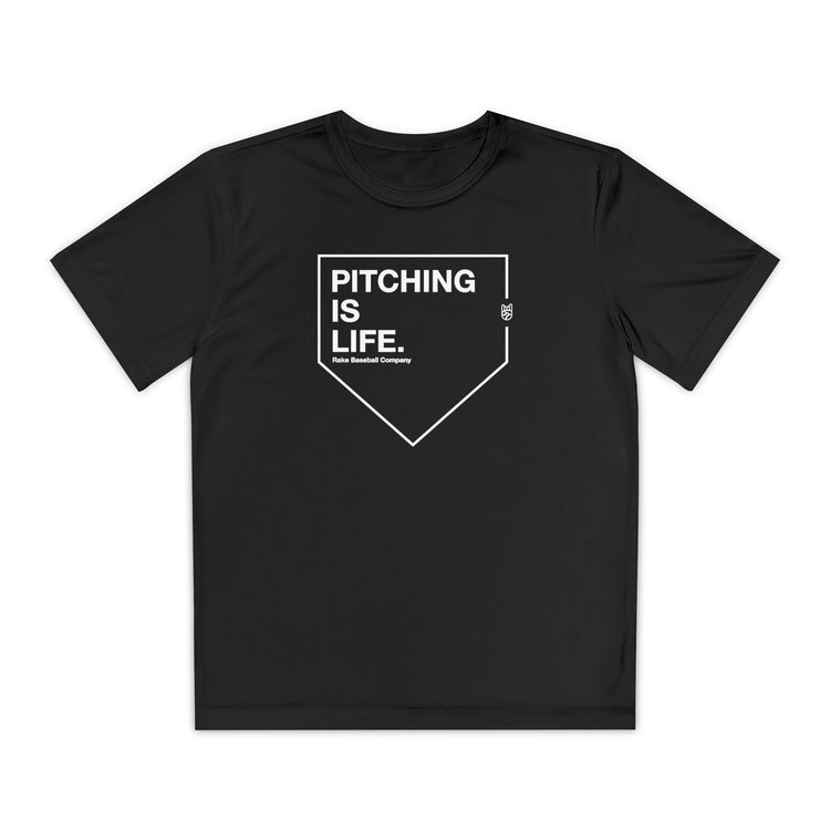 Kids Pitching Is Life Dry Fit Tee - Rake Baseball Company - RAKE BASEBALL | BASEBALL T-SHIRT | BASEBALL CLOTHING | GOOD VIBES ONLY