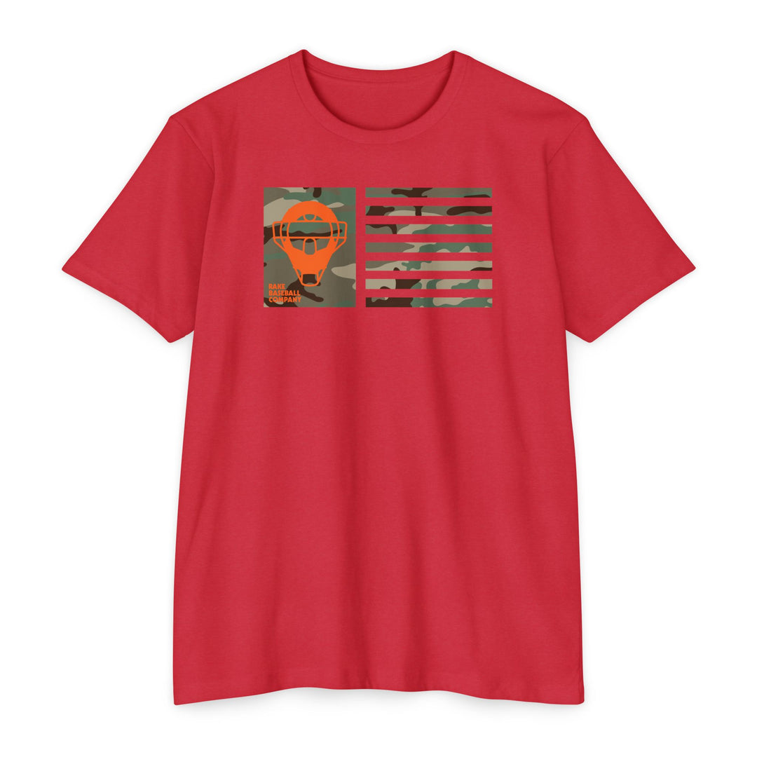 Orange Camo Catcher's Mask Flag Tee