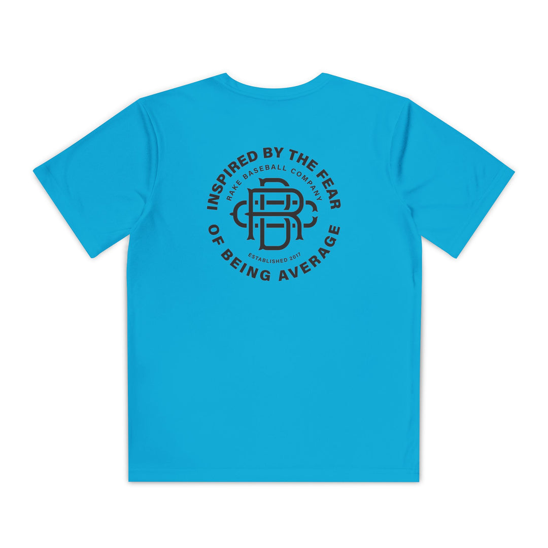 Kids Fear of Being Average Dry Fit Tee - Rake Baseball Company - RAKE BASEBALL | BASEBALL T-SHIRT | BASEBALL CLOTHING | GOOD VIBES ONLY