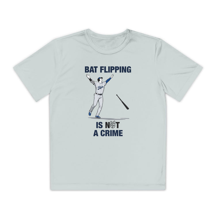 Kids Bat Flipping Is Not A Crime Dry Fit Tee - Rake Baseball Company - RAKE BASEBALL | BASEBALL T-SHIRT | BASEBALL CLOTHING | GOOD VIBES ONLY