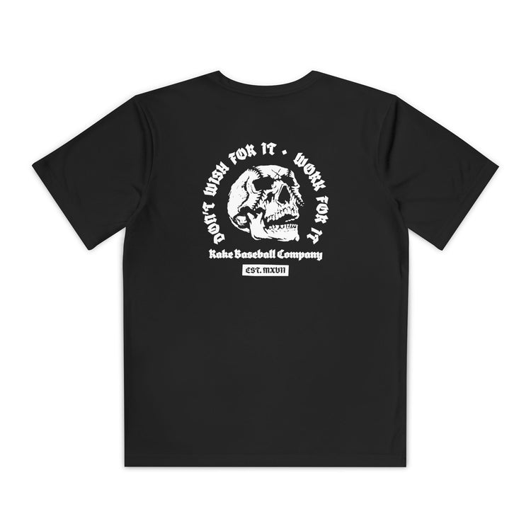 Kids Skull Work For It Dry Fit Tee - Rake Baseball Company - RAKE BASEBALL | BASEBALL T-SHIRT | BASEBALL CLOTHING | GOOD VIBES ONLY