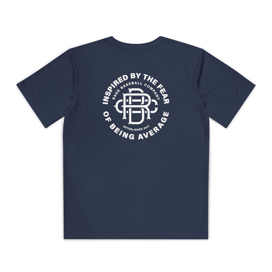 Kids Fear of Being Average Dry Fit Tee - Rake Baseball Company - RAKE BASEBALL | BASEBALL T-SHIRT | BASEBALL CLOTHING | GOOD VIBES ONLY