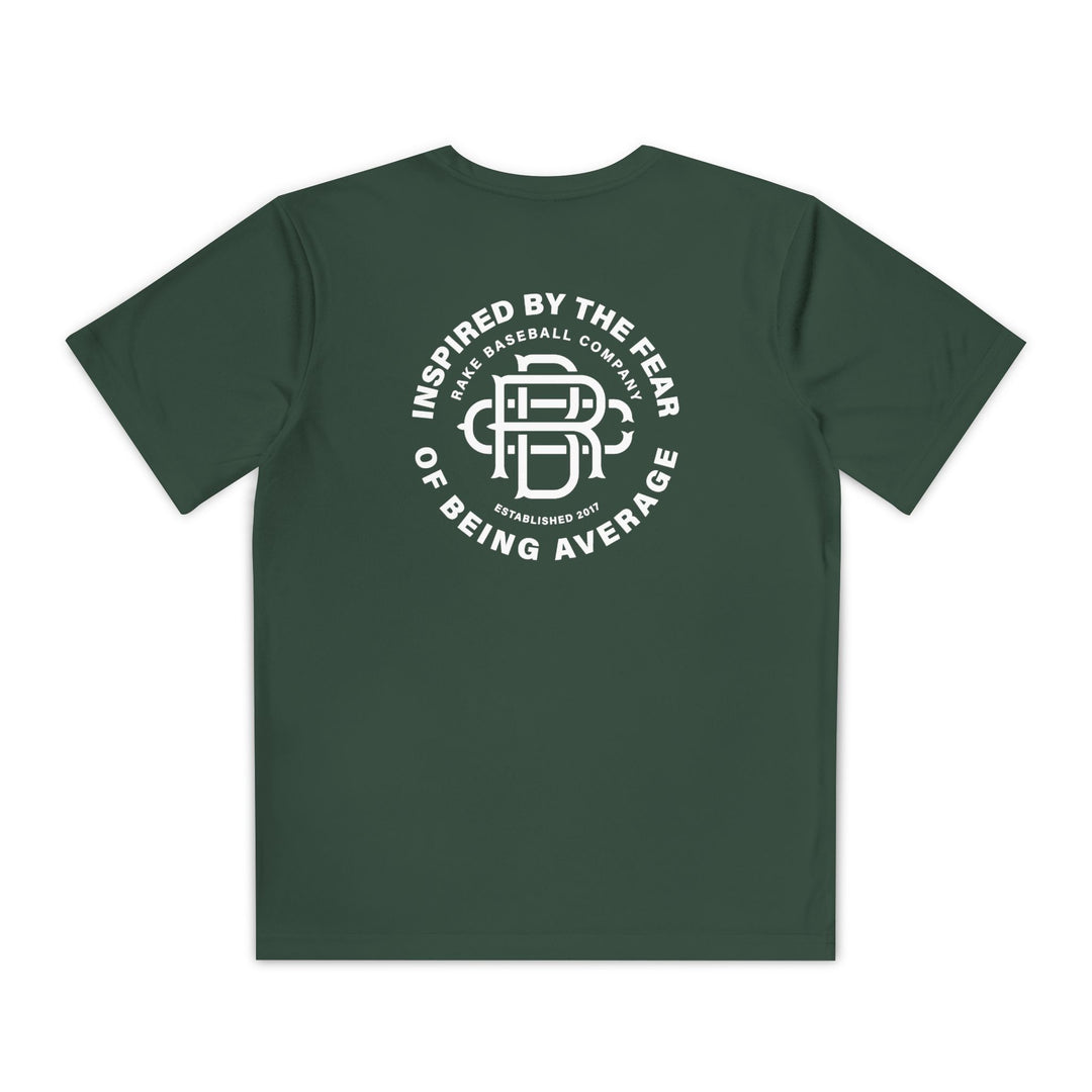 Kids Fear of Being Average Dry Fit Tee - Rake Baseball Company - RAKE BASEBALL | BASEBALL T-SHIRT | BASEBALL CLOTHING | GOOD VIBES ONLY
