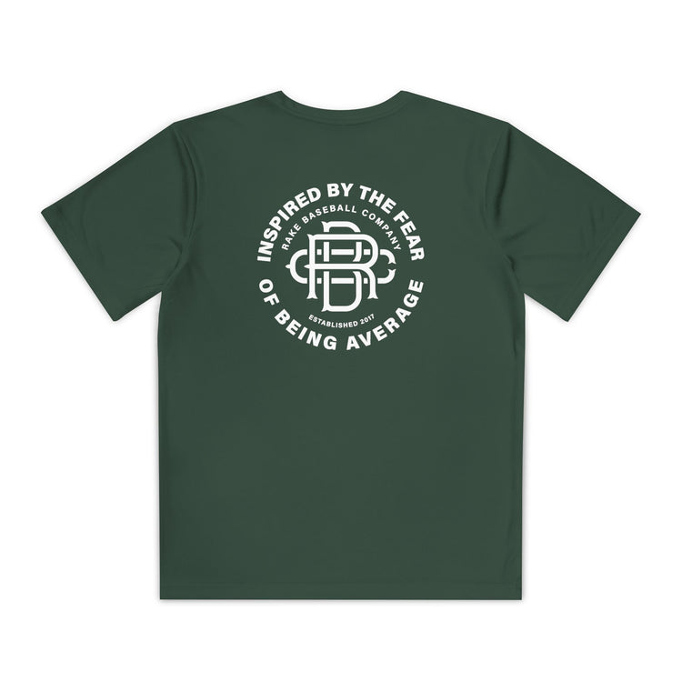 Kids Fear of Being Average Dry Fit Tee - Rake Baseball Company - RAKE BASEBALL | BASEBALL T-SHIRT | BASEBALL CLOTHING | GOOD VIBES ONLY