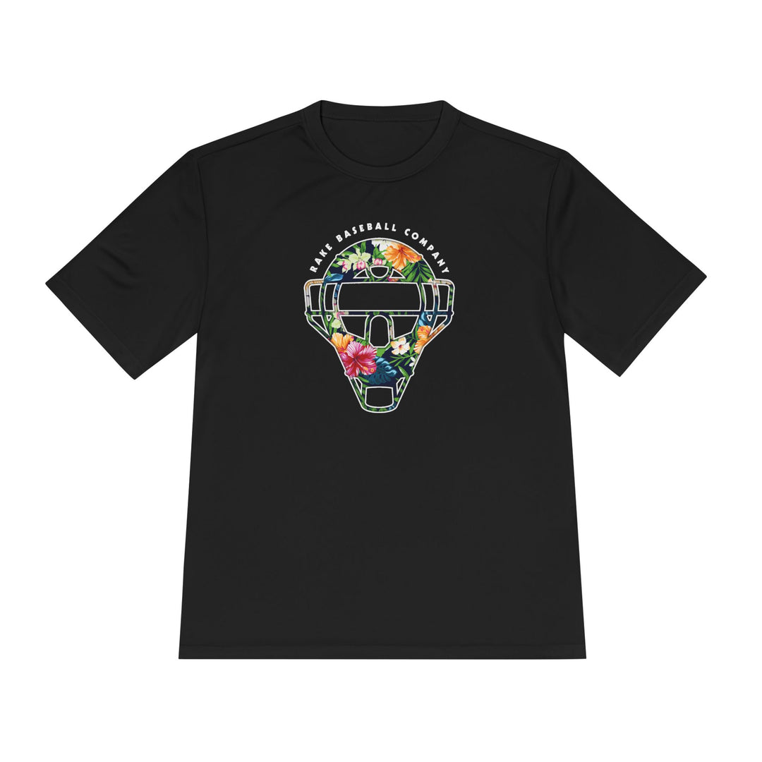 Floral Catcher's Mask Dry Fit Tee - Rake Baseball Company - RAKE BASEBALL | BASEBALL T-SHIRT | BASEBALL CLOTHING | GOOD VIBES ONLY