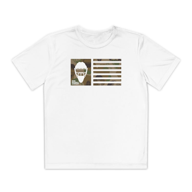 Kids Camo Hockey Mask Flag Dry Fit Tee - Rake Baseball Company - RAKE BASEBALL | BASEBALL T-SHIRT | BASEBALL CLOTHING | GOOD VIBES ONLY