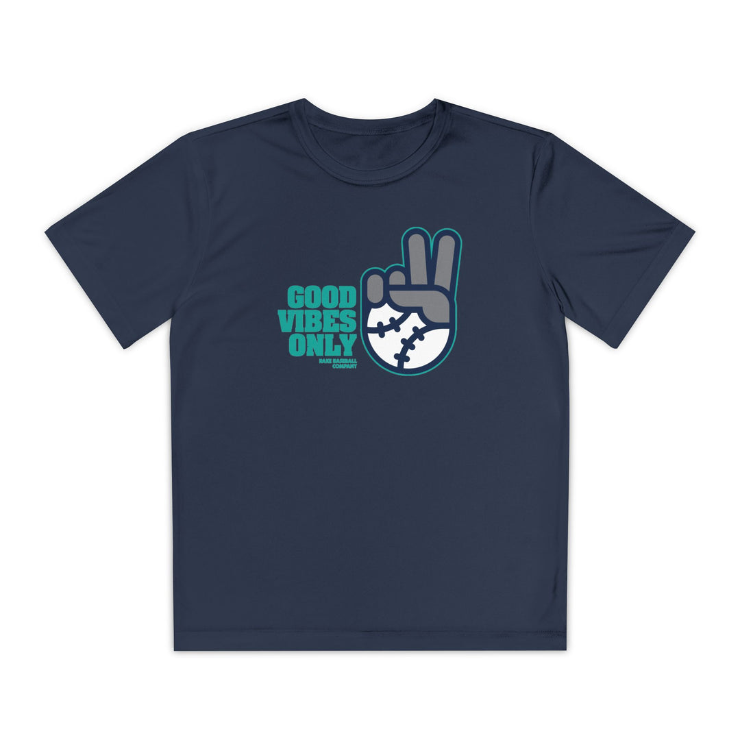 Kids Seattle Inspired GVO Dry Fit Tee - Rake Baseball Company - RAKE BASEBALL | BASEBALL T-SHIRT | BASEBALL CLOTHING | GOOD VIBES ONLY