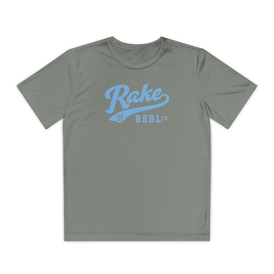 Kids Rake Light Blue Script Dry Fit Tee