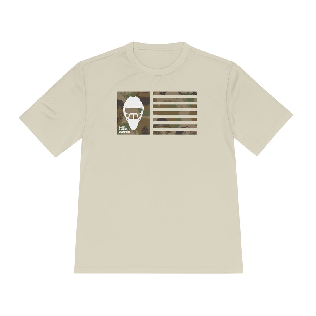 Camo Hockey Mask Flag Dry Fit Tee - Rake Baseball Company - RAKE BASEBALL | BASEBALL T-SHIRT | BASEBALL CLOTHING | GOOD VIBES ONLY