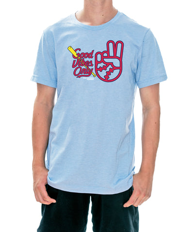 Good Vibes Only Tee St Louis Tee (multiple colors) - Rake Baseball Company - RAKE BASEBALL | BASEBALL T-SHIRT | BASEBALL CLOTHING | GOOD VIBES ONLY