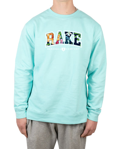 Rake Collegiate Floral Mint Crewneck Sweatshirt - Rake Baseball Company - RAKE BASEBALL | BASEBALL T-SHIRT | BASEBALL CLOTHING | GOOD VIBES ONLY