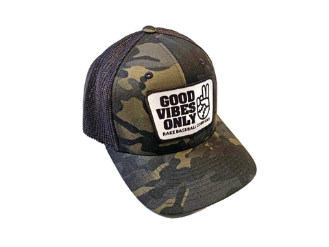 Good Vibes Only  Panel Snapback Hat - Rake Baseball Company - RAKE BASEBALL | BASEBALL T-SHIRT | BASEBALL CLOTHING | GOOD VIBES ONLY