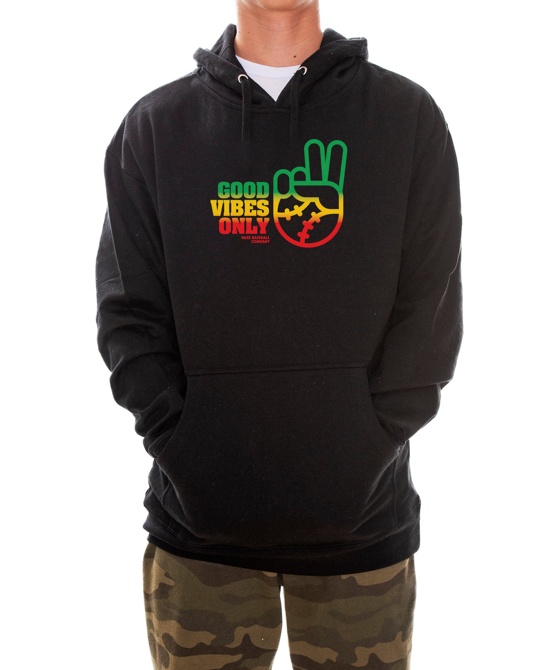 Good Vibes Only Rasta Hoodie - Rake Baseball Company - RAKE BASEBALL | BASEBALL T-SHIRT | BASEBALL CLOTHING | GOOD VIBES ONLY